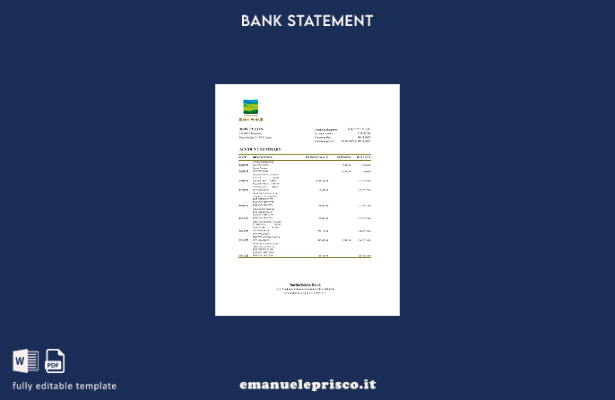 modello Excel di estratto conto bancario Giappone Norinchukin in stile verificat